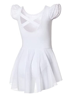 DIPUG Ballet Leotards for Girls Ballet Leotard with Skirt Toddler Dance Leotards Flutter Sleeve and Criss-Cross Back