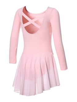 DIPUG Ballet Leotards for Girls Ballet Leotard with Skirt Toddler Dance Leotards Flutter Sleeve and Criss-Cross Back