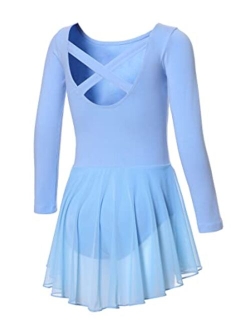 DIPUG Ballet Leotards for Girls Ballet Leotard with Skirt Toddler Dance Leotards Flutter Sleeve and Criss-Cross Back