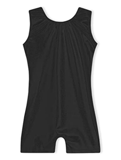 Domusgo Gymnastics Leotards for Girls Sparkly One-Piece Pro Kids Unitard Biketards with Shorts