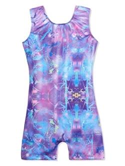 Domusgo Gymnastics Leotards for Girls Sparkly One-Piece Pro Kids Unitard Biketards with Shorts