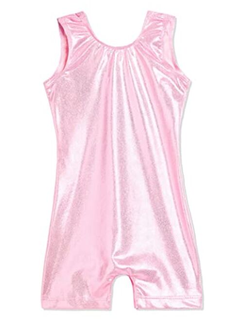 Domusgo Gymnastics Leotards for Girls Sparkly One-Piece Pro Kids Unitard Biketards with Shorts