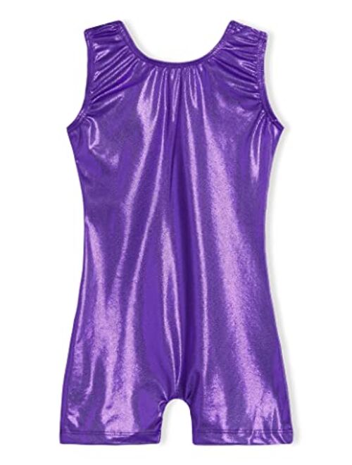 Domusgo Gymnastics Leotards for Girls Sparkly One-Piece Pro Kids Unitard Biketards with Shorts