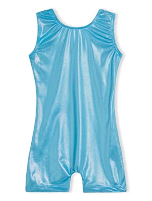 Domusgo Gymnastics Leotards for Girls Sparkly One-Piece Pro Kids Unitard Biketards with Shorts