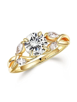 Moosea Willow Moissanite Engagement Rings for Women, 1.2ct D Color VVS1 Clarity Lab Created Diamond Wedding Rings 14K White Yellow Rose Gold Vermeil Solid S925 Sterling S