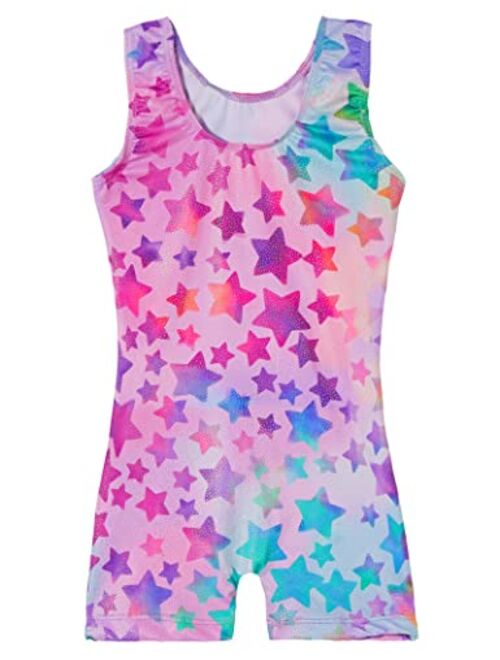 Tenvda Leotards for Girls Gymnastics Kids Children Biketard With Shorts Sparkly Unicorn Dance UnitardsMultiple Colors