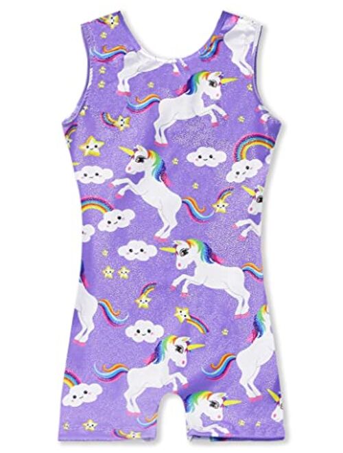 Tenvda Leotards for Girls Gymnastics Kids Children Biketard With Shorts Sparkly Unicorn Dance UnitardsMultiple Colors