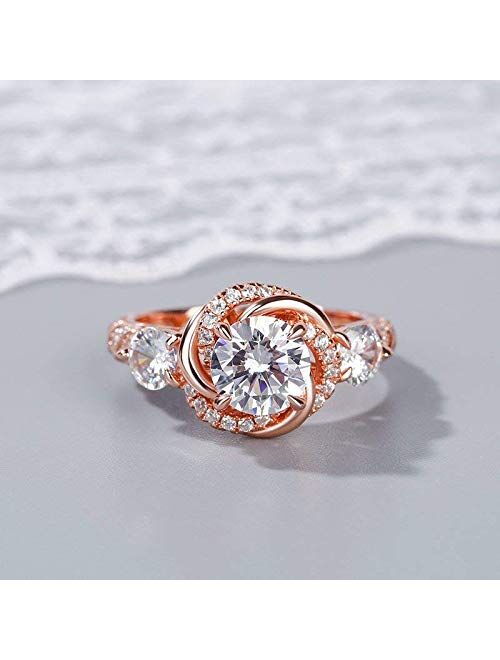 Jeulia Women's Wedding Rings Sterling Silver Promise Eternity Band Princess Cut Cubic Zirconia Wedding Engagement Anniversary Promise Floral Halo Rings Bridal Sets