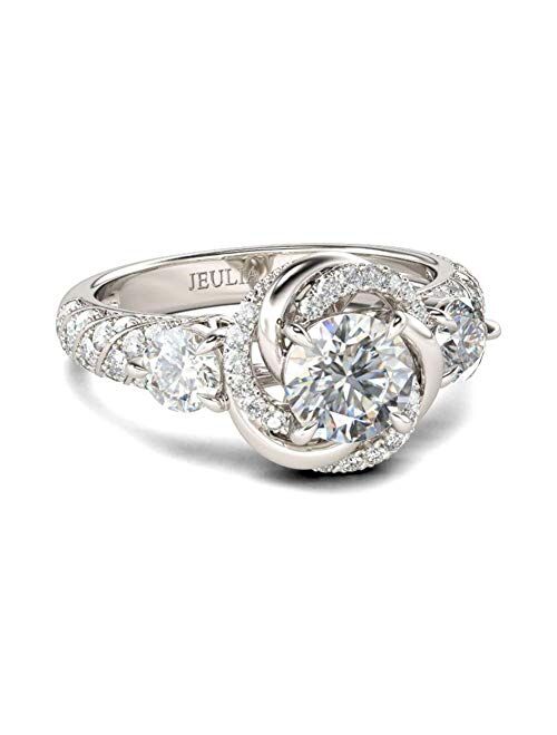 Jeulia Women's Wedding Rings Sterling Silver Promise Eternity Band Princess Cut Cubic Zirconia Wedding Engagement Anniversary Promise Floral Halo Rings Bridal Sets