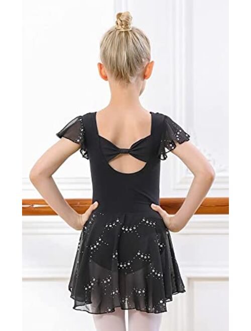 DIPUG Girls Ballet Leotard Toddler Hollow Back Shiny Skirt Ruffle Sleeve Ballerina Dance Dress