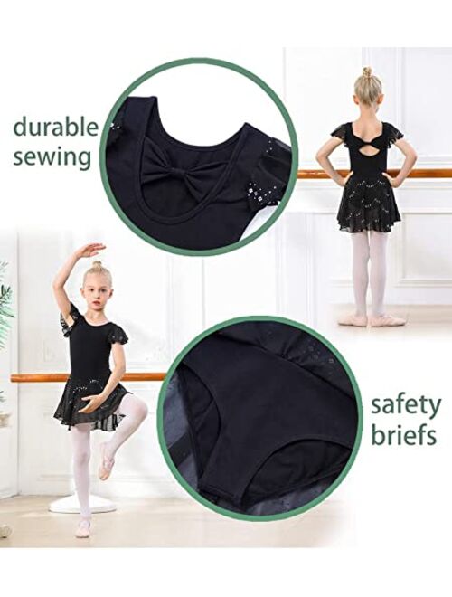 DIPUG Girls Ballet Leotard Toddler Hollow Back Shiny Skirt Ruffle Sleeve Ballerina Dance Dress