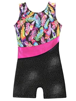 Belovance Leotards for Girls Gymnastics with Shorts Sparkle Butterfly Flowers Pattern Sleeveless Biketards Hotpink Black