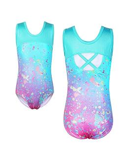 TFJH E Gymnastics Leotards for Girls Ballet Dancewear Practice Outfits Cross Back One Piece 3-12Y