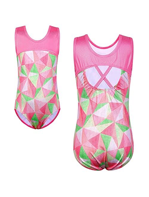 TFJH E Gymnastics Leotards for Girls Ballet Dancewear Practice Outfits Cross Back One Piece 3-12Y