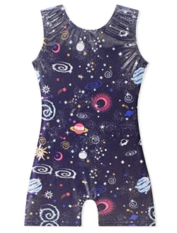 EQSJIU Gymnastics Leotards for Girls Kids Rainbow Mosaic Mermaid Butterfly Stars Leopard Galaxy Tie Dye Cosmos Leopard