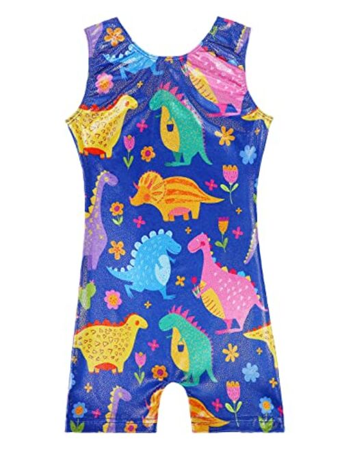 EQSJIU Gymnastics Leotards for Girls Kids Rainbow Mosaic Mermaid Butterfly Stars Leopard Galaxy Tie Dye Cosmos Leopard