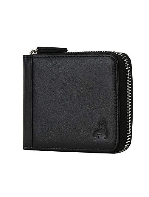 CALFART Slim Zipper Wallets For Men RFID Leather Mens Bifold Creidt Card Holder Zip Around Wallet With Coin Pocket