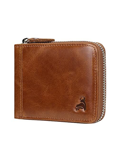 CALFART Slim Zipper Wallets For Men RFID Leather Mens Bifold Creidt Card Holder Zip Around Wallet With Coin Pocket