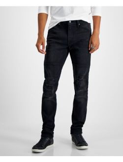 Men's Slim-Fit Tapered Mid-Rise Stretch Moto Jeans in Smokesack Black