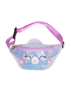 Eilova Orityle Waist Bag Glitter Sequin Girls Fanny Pack Adjustable Belt Cute Cat Sport Travel Bum Purse for Kids Teens