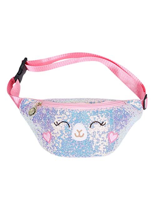 Eilova Orityle Waist Bag Glitter Sequin Girls Fanny Pack Adjustable Belt Cute Cat Sport Travel Bum Purse for Kids Teens