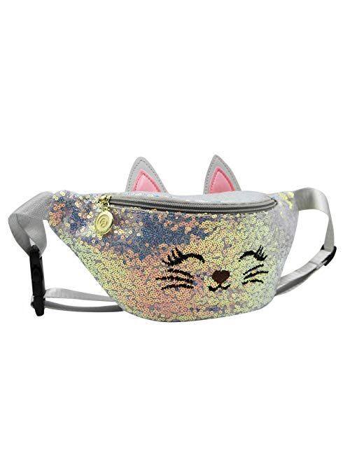 Eilova Orityle Waist Bag Glitter Sequin Girls Fanny Pack Adjustable Belt Cute Cat Sport Travel Bum Purse for Kids Teens