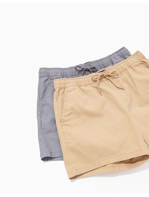 ASOS DESIGN 2-pack slim chino shorts in brown and gray