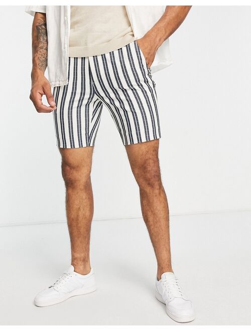 ASOS DESIGN smart skinny shorts with preppy stripe in white