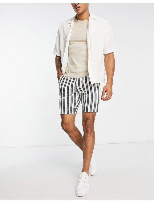 ASOS DESIGN smart skinny shorts with preppy stripe in white