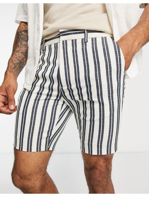 ASOS DESIGN smart skinny shorts with preppy stripe in white