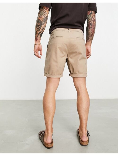 ASOS DESIGN slim chino shorts in stone