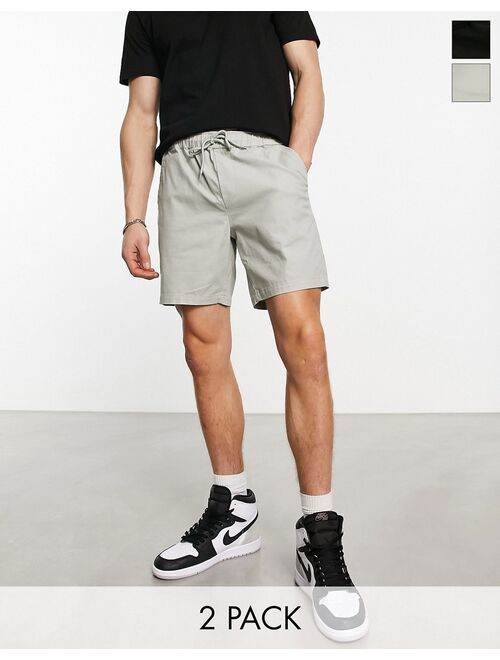 ASOS DESIGN 2 pack slim chino shorts in gray and black