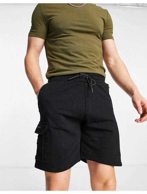 Bershka jersey cargo shorts in black