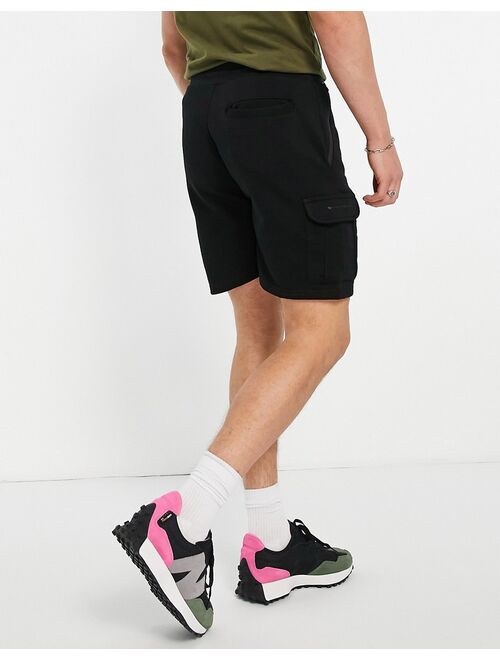 Bershka jersey cargo shorts in black