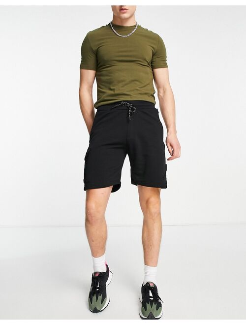 Bershka jersey cargo shorts in black