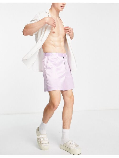 ASOS DESIGN cropped bermuda smart shorts in oil purple satin