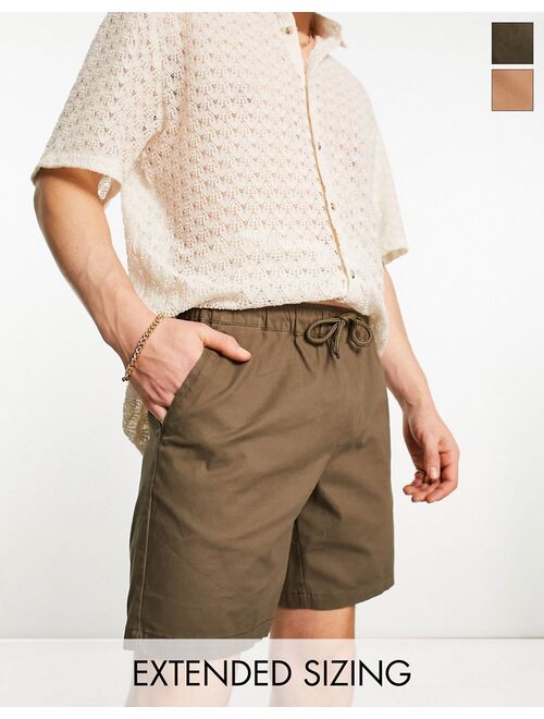 ASOS DESIGN 2 pack slim chino shorts in tan and khaki save