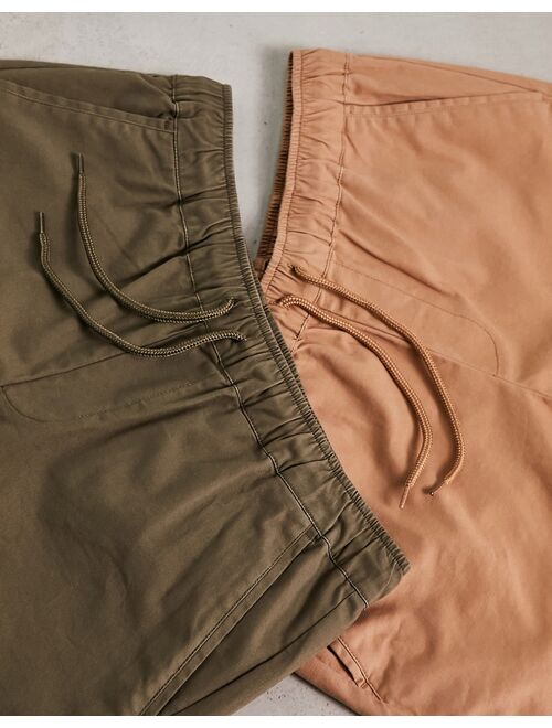 ASOS DESIGN 2 pack slim chino shorts in tan and khaki save