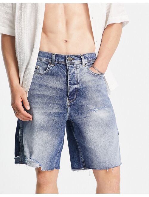 River Island patched workwear shorts in blue