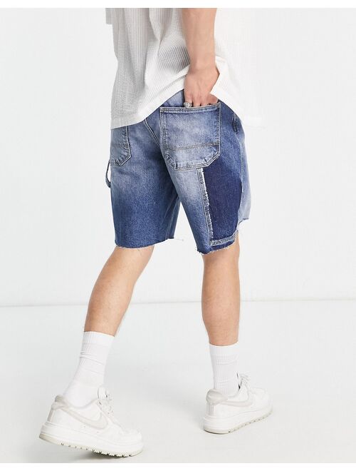 River Island patched workwear shorts in blue