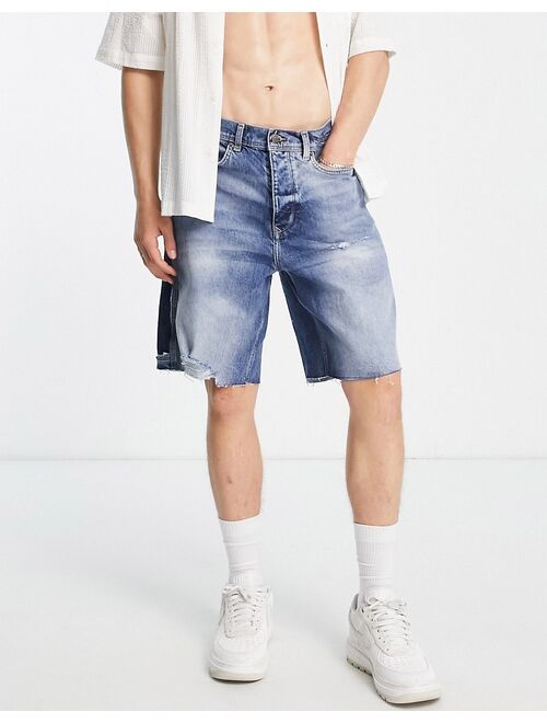 River Island patched workwear shorts in blue