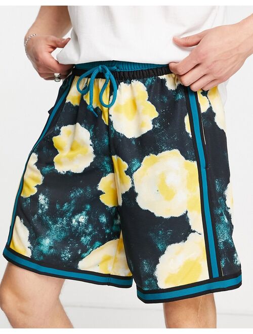 Nike Dri-FIT Floral DNA+ all over burnout print shorts in navy/yellow