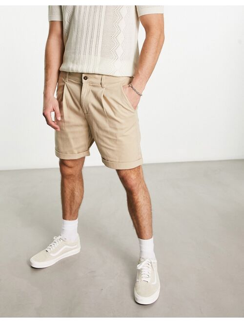 Jack & Jones Intelligence chino shorts with pleat in beige