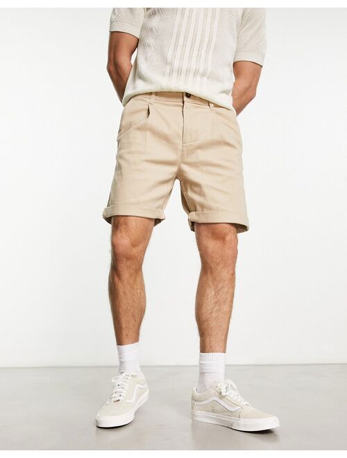 Jack & Jones Intelligence chino shorts with pleat in beige