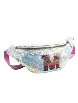 Bolley Joss Girls Waist Pack Glitter Reversible Sequin Fanny Pack Cute Small Causal Bag with Belt