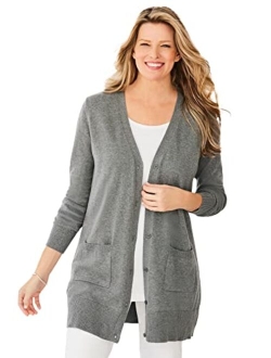 Women's Plus Size Longer-Length Cotton Cardigan Sweater