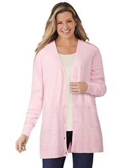 Women's Plus Size Longer-Length Cotton Cardigan Sweater