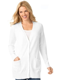 Women's Plus Size Longer-Length Cotton Cardigan Sweater