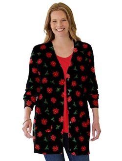 Women's Plus Size Longer-Length Cotton Cardigan Sweater