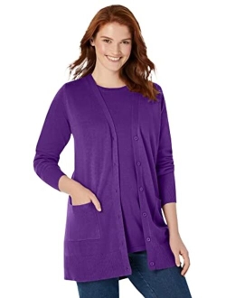 Women's Plus Size Longer-Length Cotton Cardigan Sweater